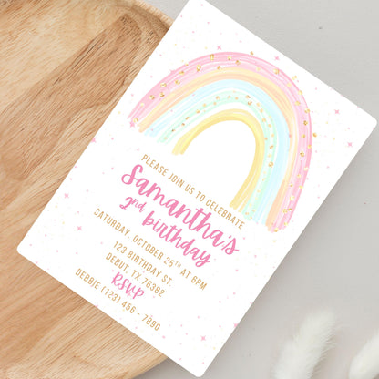 Girls Rainbow Birthday Invitation Rainbow Invite Rainbow Birthday Invitation Template  Rainbow thank you tag Rainbow Template Girls Invite
