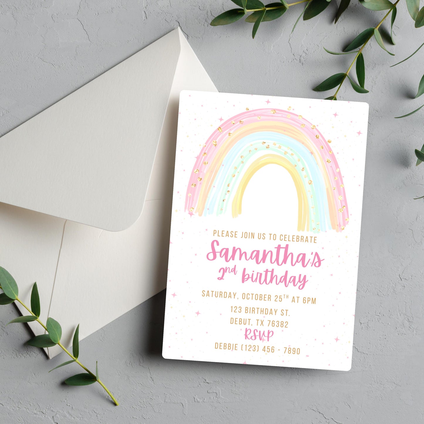 Girls Rainbow Birthday Invitation Rainbow Invite Rainbow Birthday Invitation Template  Rainbow thank you tag Rainbow Template Girls Invite