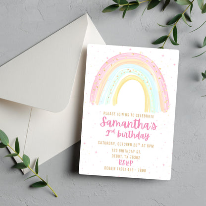 Girls Rainbow Birthday Invitation Rainbow Invite Rainbow Birthday Invitation Template  Rainbow thank you tag Rainbow Template Girls Invite