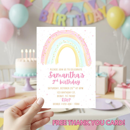 Girls Rainbow Birthday Invitation Rainbow Invite Rainbow Birthday Invitation Template  Rainbow thank you tag Rainbow Template Girls Invite