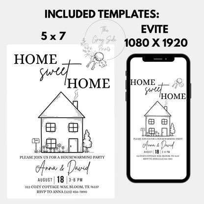 Editable Housewarming Invitation, Housewarming Party Invite, Modern Minimalistic, Home Sweet Home, New Home Card, Printable Template