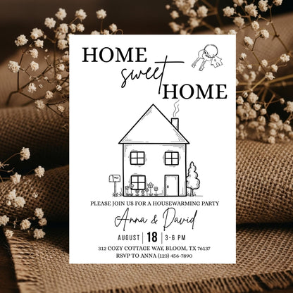 Editable Housewarming Invitation, Housewarming Party Invite, Modern Minimalistic, Home Sweet Home, New Home Card, Printable Template