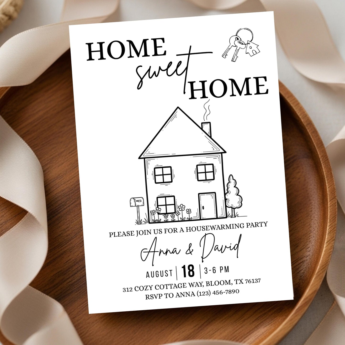 Editable Housewarming Invitation, Housewarming Party Invite, Modern Minimalistic, Home Sweet Home, New Home Card, Printable Template