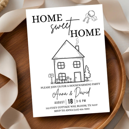 Editable Housewarming Invitation, Housewarming Party Invite, Modern Minimalistic, Home Sweet Home, New Home Card, Printable Template