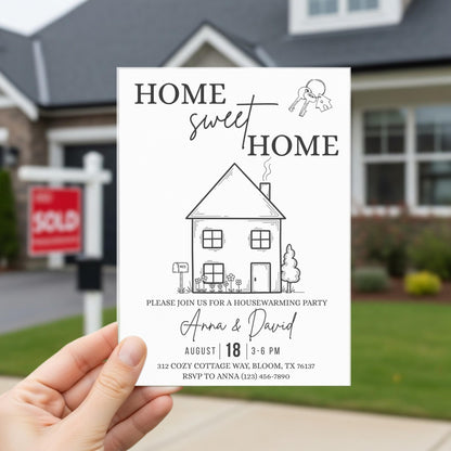 Editable Housewarming Invitation, Housewarming Party Invite, Modern Minimalistic, Home Sweet Home, New Home Card, Printable Template