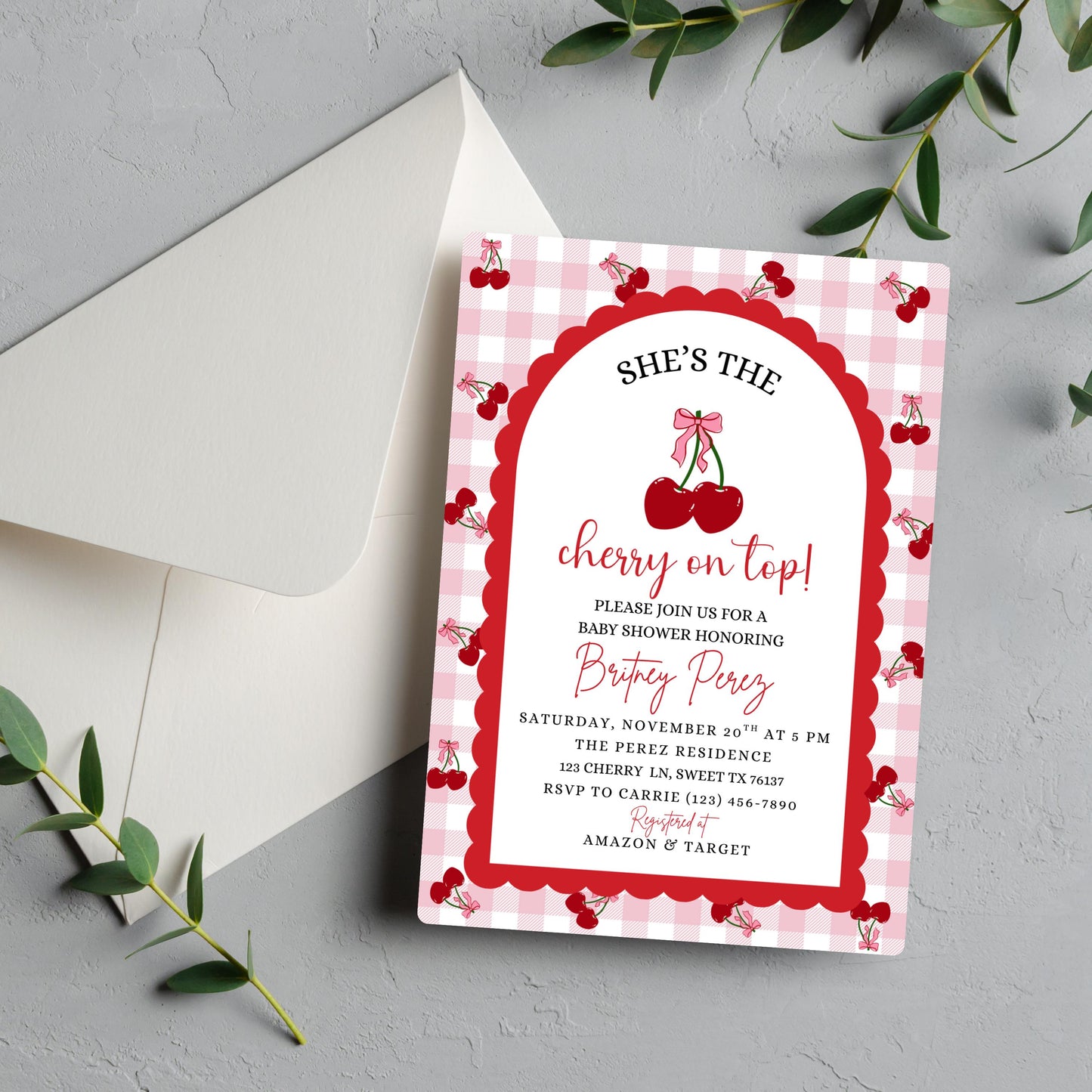 Cherry Baby Shower Invitation Template, Editable Cherry on Top Baby Shower Invitation, Printable Pink Baby Shower Invites Girl Baby Shower