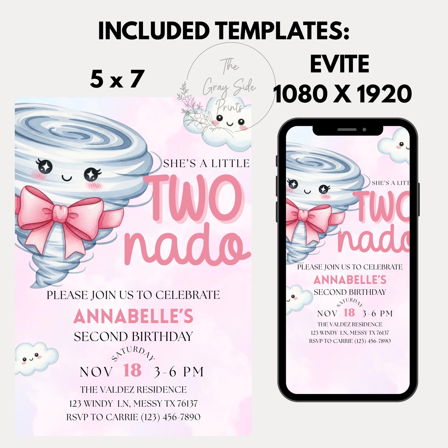 Twonado Birthday Invite She's A Little Twonado Invite Two Year Old Girl Birthday Two Nado Birthday Party 2nd Birthday Invite Girls Birthday