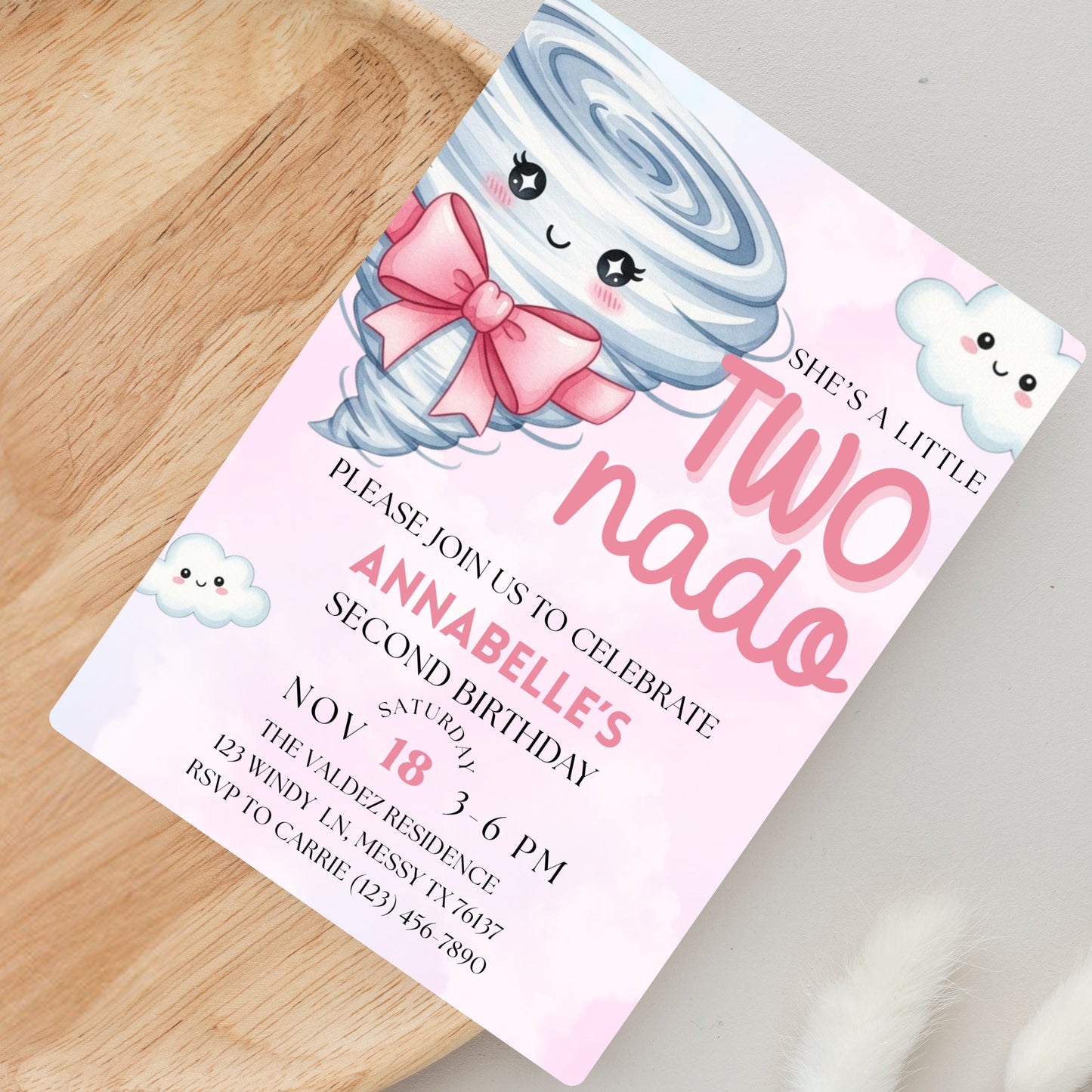 Twonado Birthday Invite She's A Little Twonado Invite Two Year Old Girl Birthday Two Nado Birthday Party 2nd Birthday Invite Girls Birthday