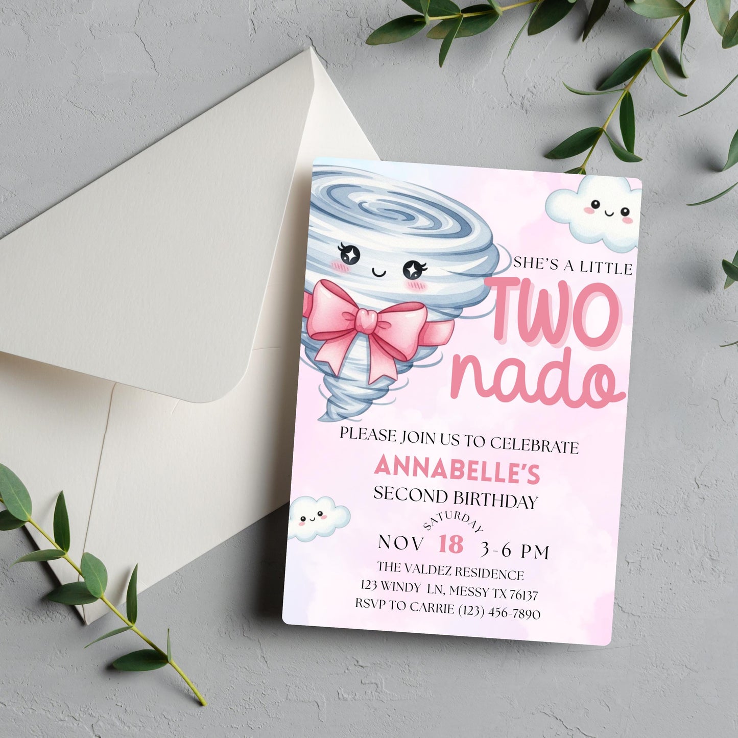 Twonado Birthday Invite She's A Little Twonado Invite Two Year Old Girl Birthday Two Nado Birthday Party 2nd Birthday Invite Girls Birthday