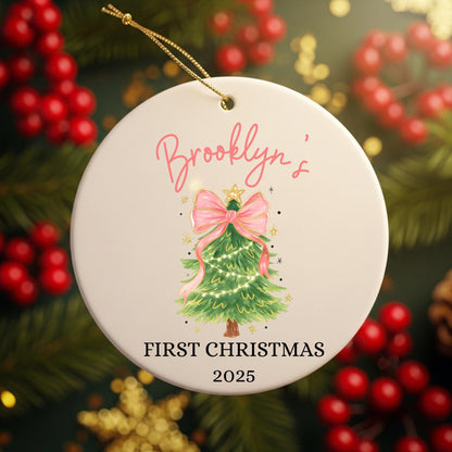 Baby First Christmas Ornament 2025 Personalized First Christmas Ornament Baby Girl Name Baby Shower Gift Baby Family Keepsake Pink Bow