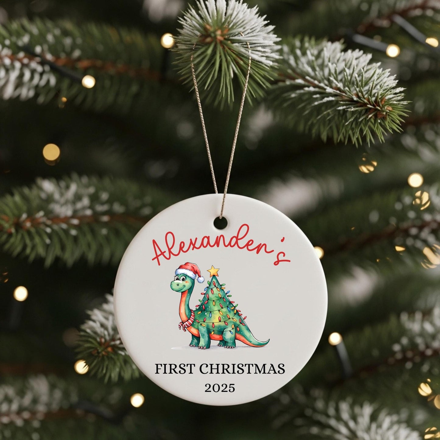 Baby First Christmas Ornament 2025, Personalized First Christmas Ornament Baby Boy Name, Baby Shower Gift, Baby Keepsake, Dinosaur Ornament