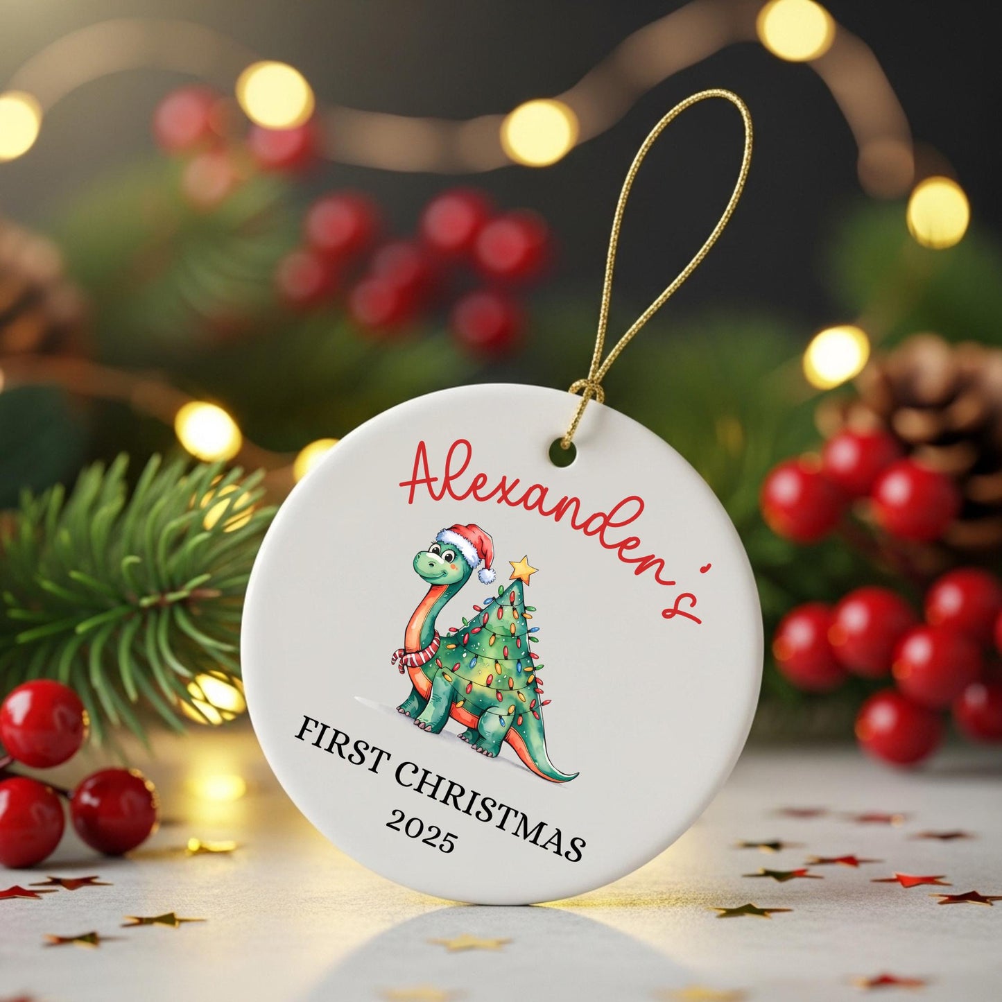 Baby First Christmas Ornament 2025, Personalized First Christmas Ornament Baby Boy Name, Baby Shower Gift, Baby Keepsake, Dinosaur Ornament