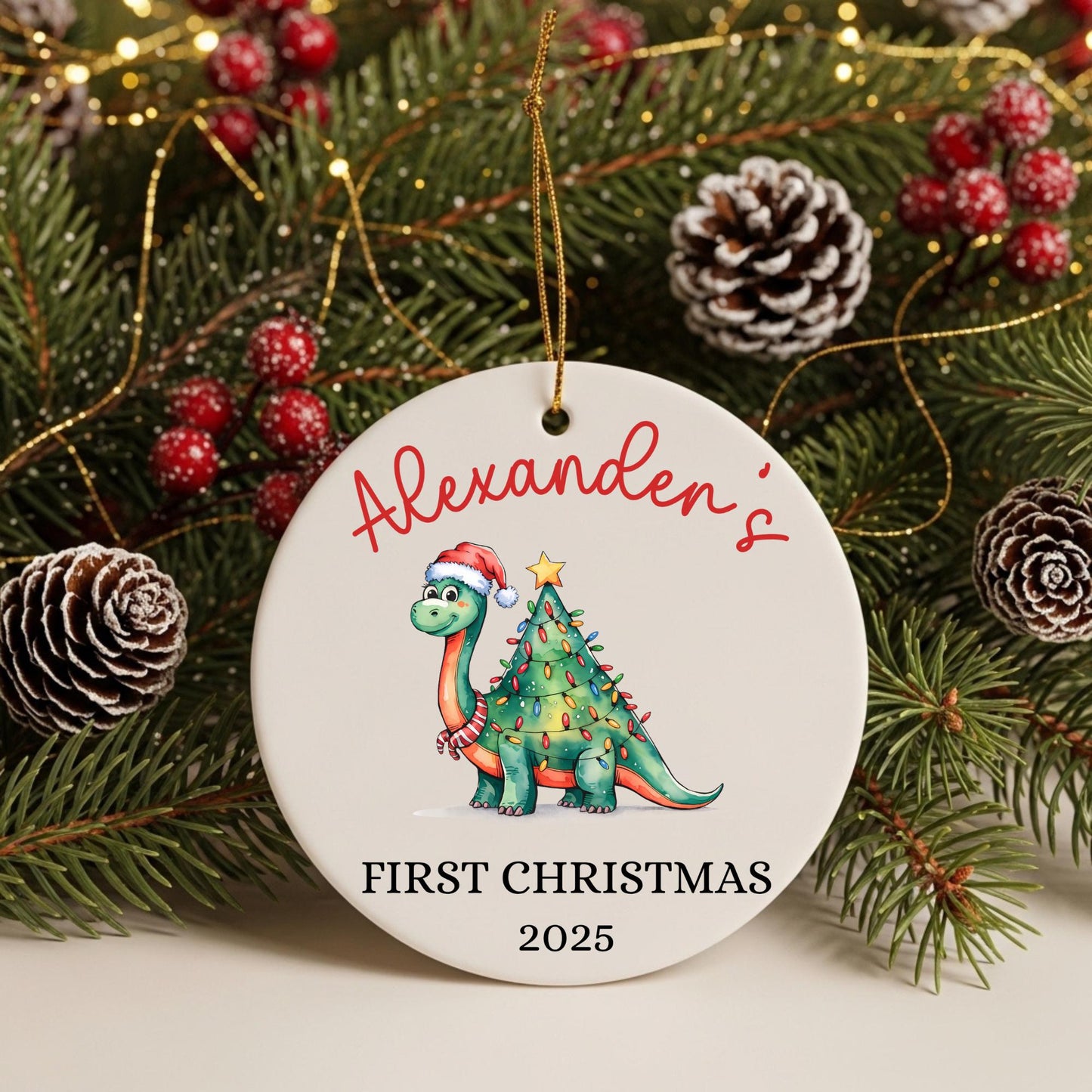 Baby First Christmas Ornament 2025, Personalized First Christmas Ornament Baby Boy Name, Baby Shower Gift, Baby Keepsake, Dinosaur Ornament
