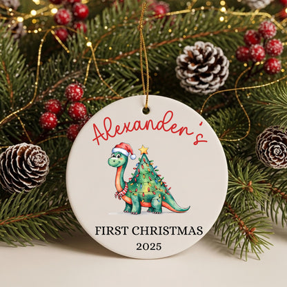 Baby First Christmas Ornament 2025, Personalized First Christmas Ornament Baby Boy Name, Baby Shower Gift, Baby Keepsake, Dinosaur Ornament