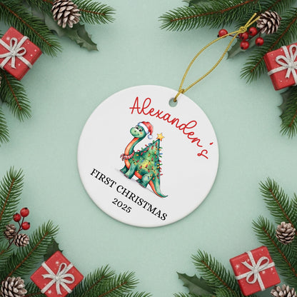 Baby First Christmas Ornament 2025, Personalized First Christmas Ornament Baby Boy Name, Baby Shower Gift, Baby Keepsake, Dinosaur Ornament