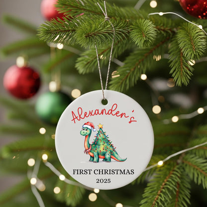 Baby First Christmas Ornament 2025, Personalized First Christmas Ornament Baby Boy Name, Baby Shower Gift, Baby Keepsake, Dinosaur Ornament