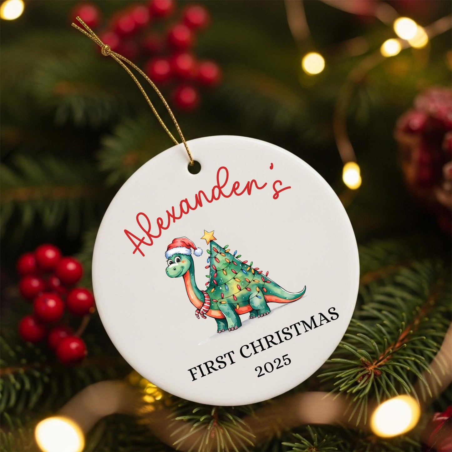 Baby First Christmas Ornament 2025, Personalized First Christmas Ornament Baby Boy Name, Baby Shower Gift, Baby Keepsake, Dinosaur Ornament