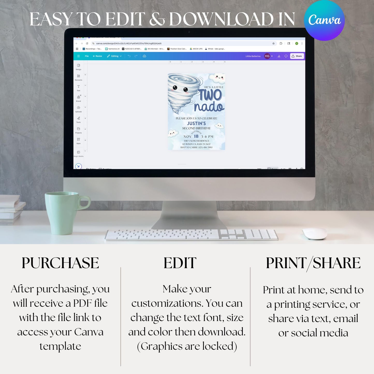 Twonado Birthday Invite He's A Little Twonado Invite Two Year Old Boy Birthday Two Nado Birthday Party 2nd Birthday Invite Boys Birthday