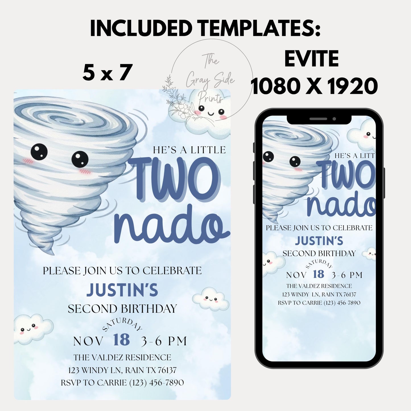 Twonado Birthday Invite He's A Little Twonado Invite Two Year Old Boy Birthday Two Nado Birthday Party 2nd Birthday Invite Boys Birthday