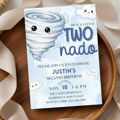 Twonado Birthday Invite He's A Little Twonado Invite Two Year Old Boy Birthday Two Nado Birthday Party 2nd Birthday Invite Boys Birthday