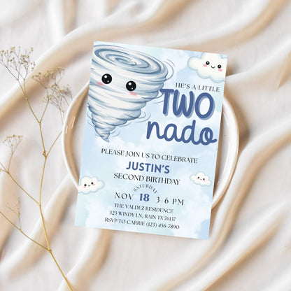Twonado Birthday Invite He's A Little Twonado Invite Two Year Old Boy Birthday Two Nado Birthday Party 2nd Birthday Invite Boys Birthday