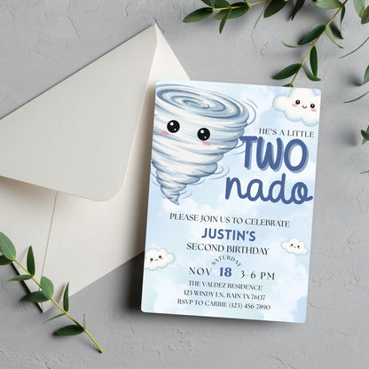 Twonado Birthday Invite He's A Little Twonado Invite Two Year Old Boy Birthday Two Nado Birthday Party 2nd Birthday Invite Boys Birthday