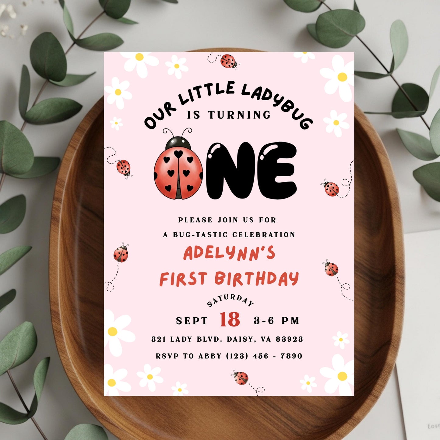 Ladybug Birthday Party Invitation Little Ladybug Turning One Birthday Invite Ladybug 1st Birthday Girl Ladybug Birthday Ladybug Invite