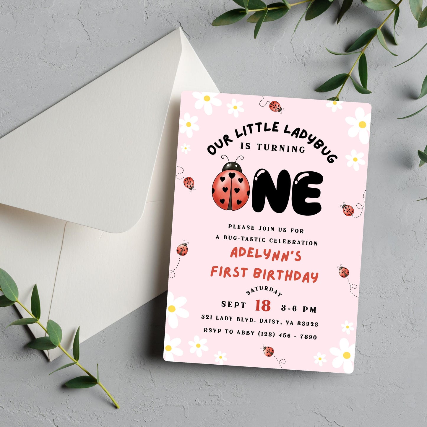 Ladybug Birthday Party Invitation Little Ladybug Turning One Birthday Invite Ladybug 1st Birthday Girl Ladybug Birthday Ladybug Invite