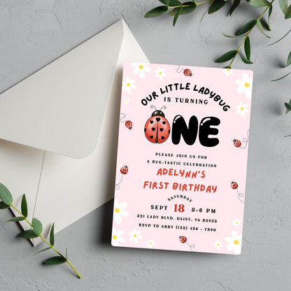 Ladybug Birthday Party Invitation Little Ladybug Turning One Birthday Invite Ladybug 1st Birthday Girl Ladybug Birthday Ladybug Invite