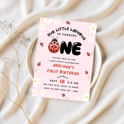 Ladybug Birthday Party Invitation Little Ladybug Turning One Birthday Invite Ladybug 1st Birthday Girl Ladybug Birthday Ladybug Invite