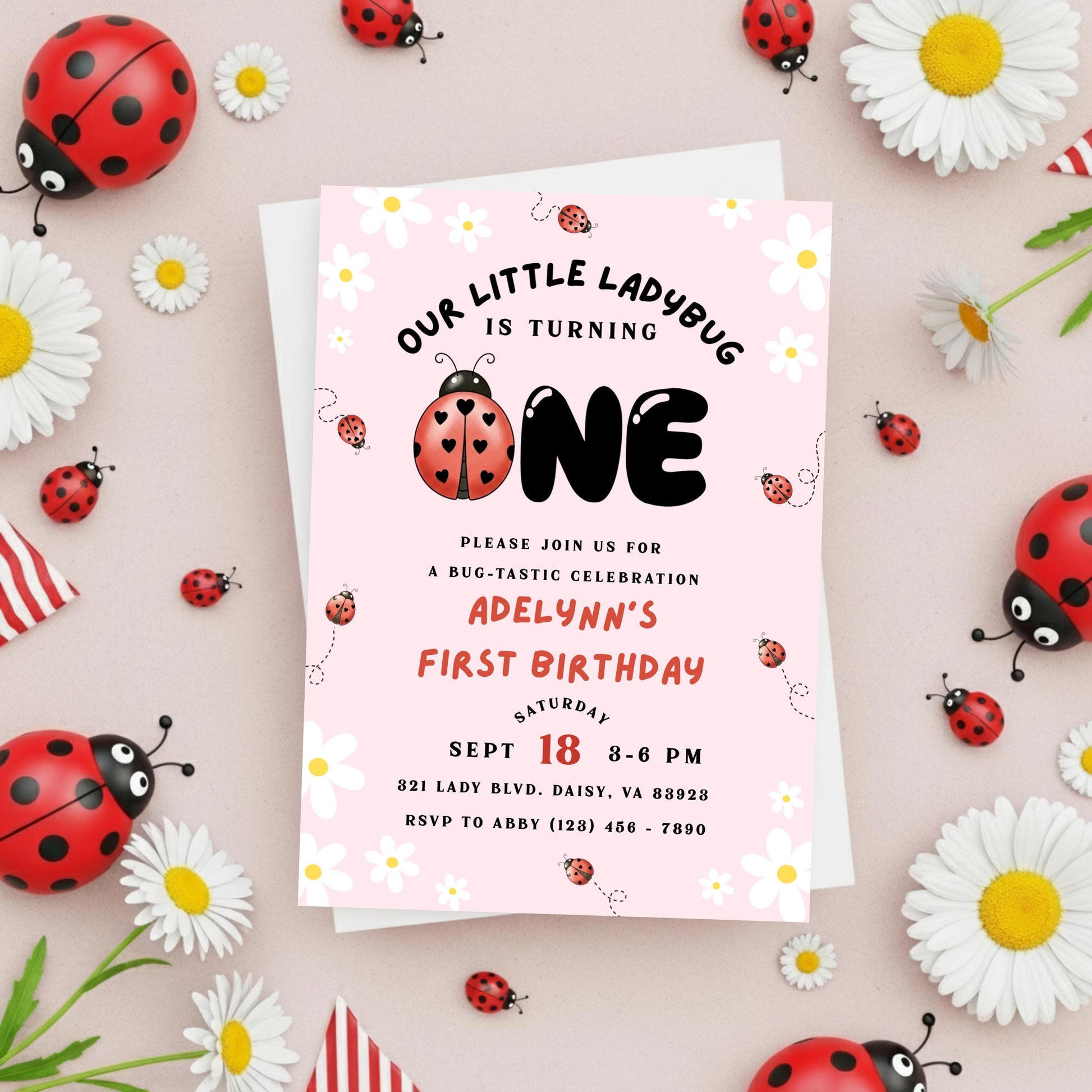 Ladybug Birthday Party Invitation Little Ladybug Turning One Birthday Invite Ladybug 1st Birthday Girl Ladybug Birthday Ladybug Invite