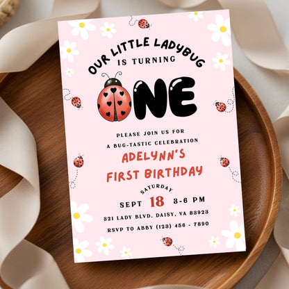 Ladybug Birthday Party Invitation Little Ladybug Turning One Birthday Invite Ladybug 1st Birthday Girl Ladybug Birthday Ladybug Invite