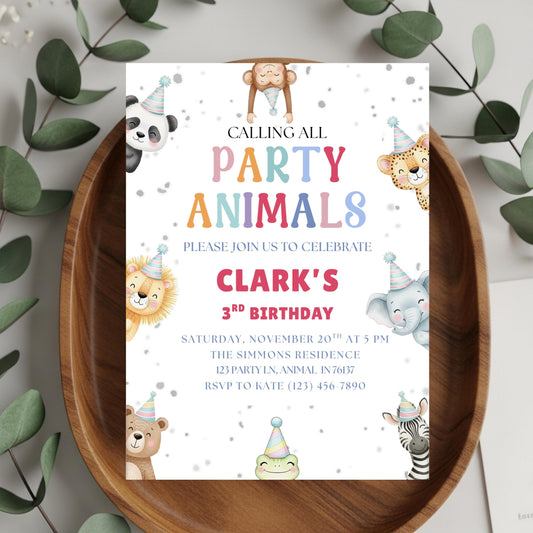 Calling All Party Animals Invitation Girls Birthday Invite Boys Birthday Invite Party Animal Kids Birthday Invite Animals Birthday Party