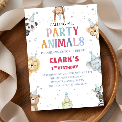 Calling All Party Animals Invitation Girls Birthday Invite Boys Birthday Invite Party Animal Kids Birthday Invite Animals Birthday Party