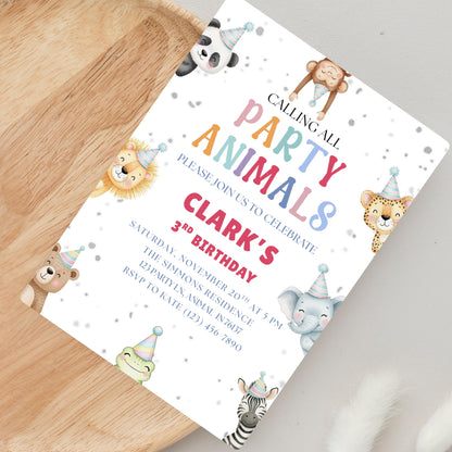 Calling All Party Animals Invitation Girls Birthday Invite Boys Birthday Invite Party Animal Kids Birthday Invite Animals Birthday Party