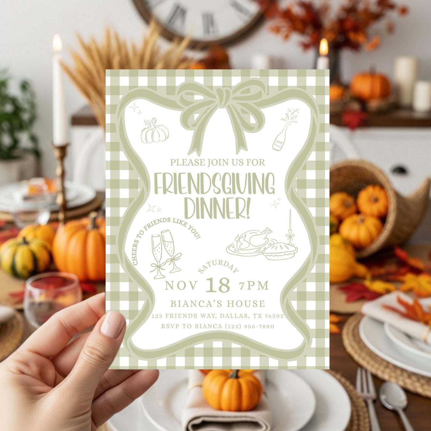 Friendsgiving Dinner Party Invitation Thanksgiving Potluck Invite Hand Drawn Holiday Dinner Party for Friends Thanksgiving Pumpkin