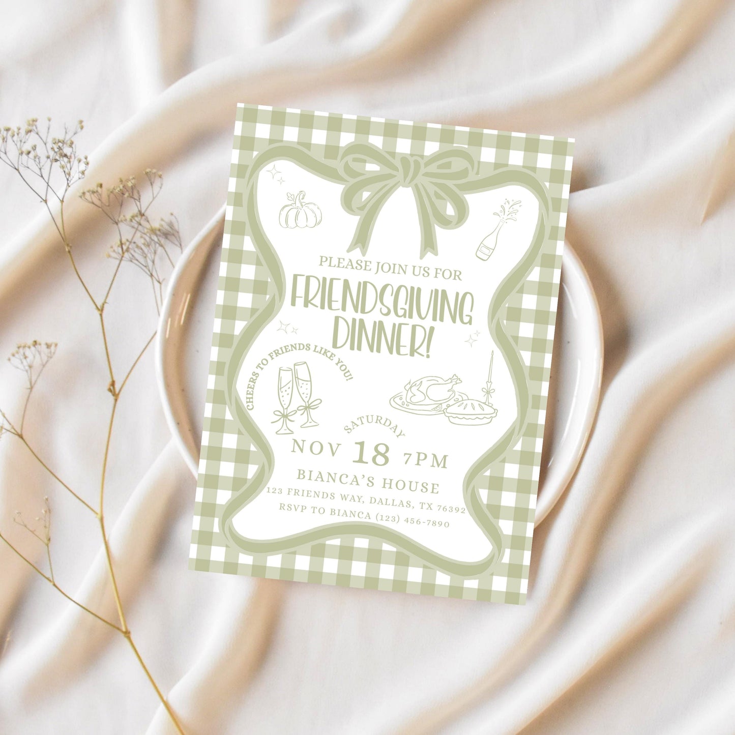 Friendsgiving Dinner Party Invitation Thanksgiving Potluck Invite Hand Drawn Holiday Dinner Party for Friends Thanksgiving Pumpkin