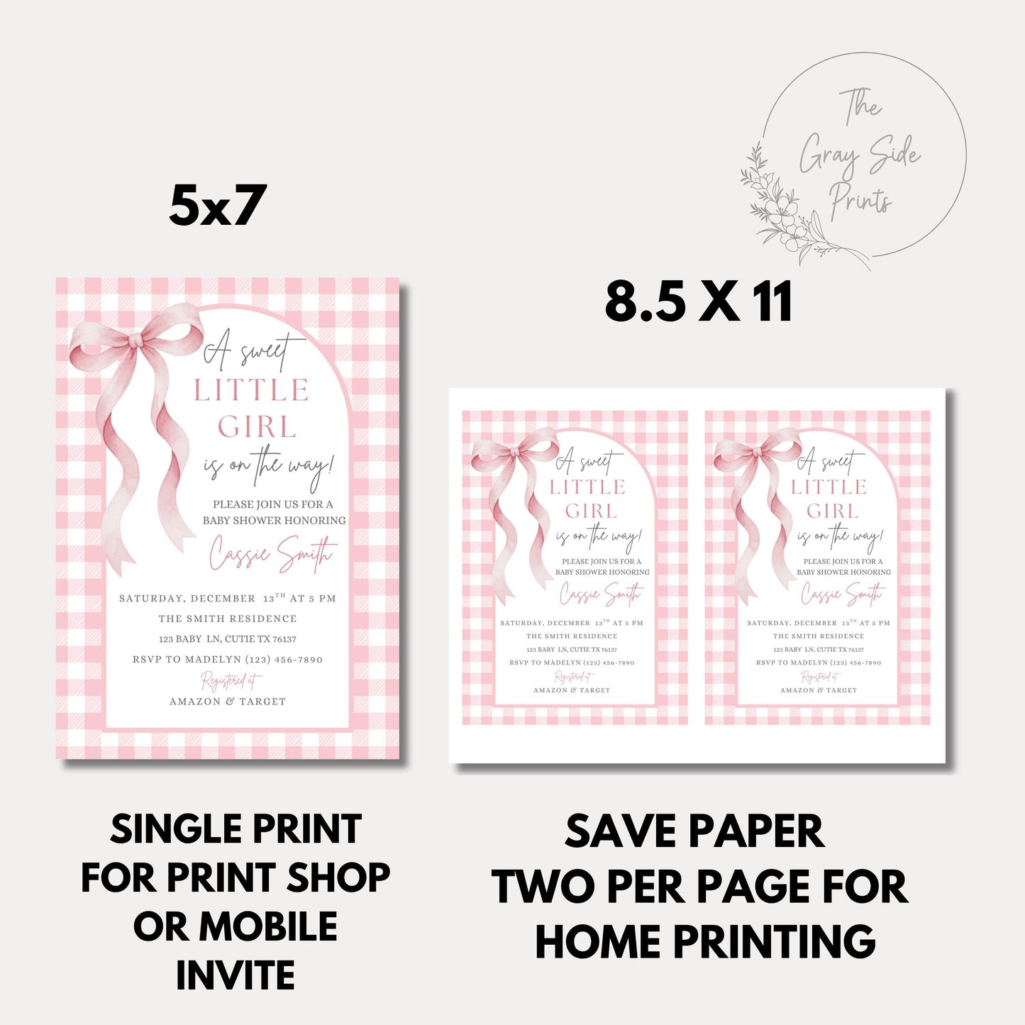 Sweet Little Girl Baby Shower Invitation Girl Baby Shower Invite Pink Gingham Baby Shower Invitation Baby On The Way Baby Shower Invite