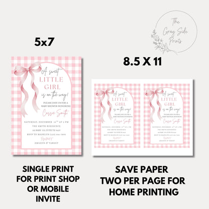 Sweet Little Girl Baby Shower Invitation Girl Baby Shower Invite Pink Gingham Baby Shower Invitation Baby On The Way Baby Shower Invite