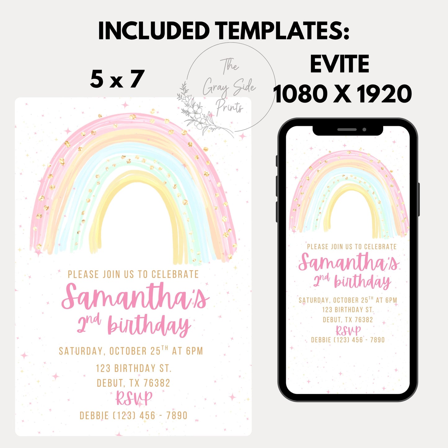 Girls Rainbow Birthday Invitation Rainbow Invite Rainbow Birthday Invitation Template  Rainbow thank you tag Rainbow Template Girls Invite