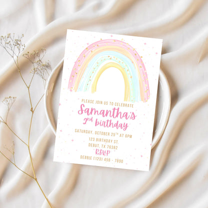 Girls Rainbow Birthday Invitation Rainbow Invite Rainbow Birthday Invitation Template  Rainbow thank you tag Rainbow Template Girls Invite