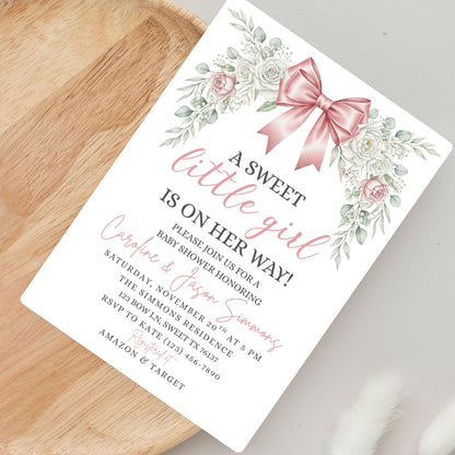 Pink Bow Baby Shower Invitation Floral Baby Shower Girls Baby Shower Invite Girl Baby Shower Invitation Baby Shower Bundle Pink Baby Shower