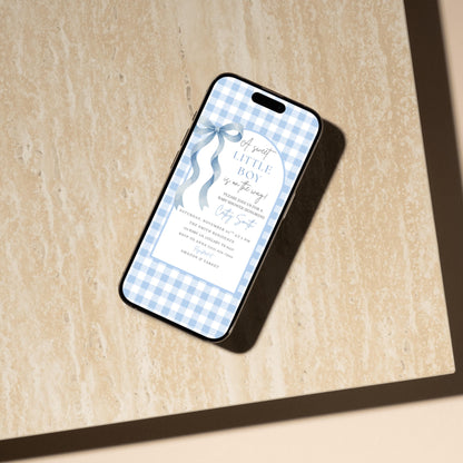 Sweet Little Boy Baby Shower Invitation Boy Baby Shower Invite Blue Gingham Baby Shower Invitation Baby On The Way Baby Shower Invite