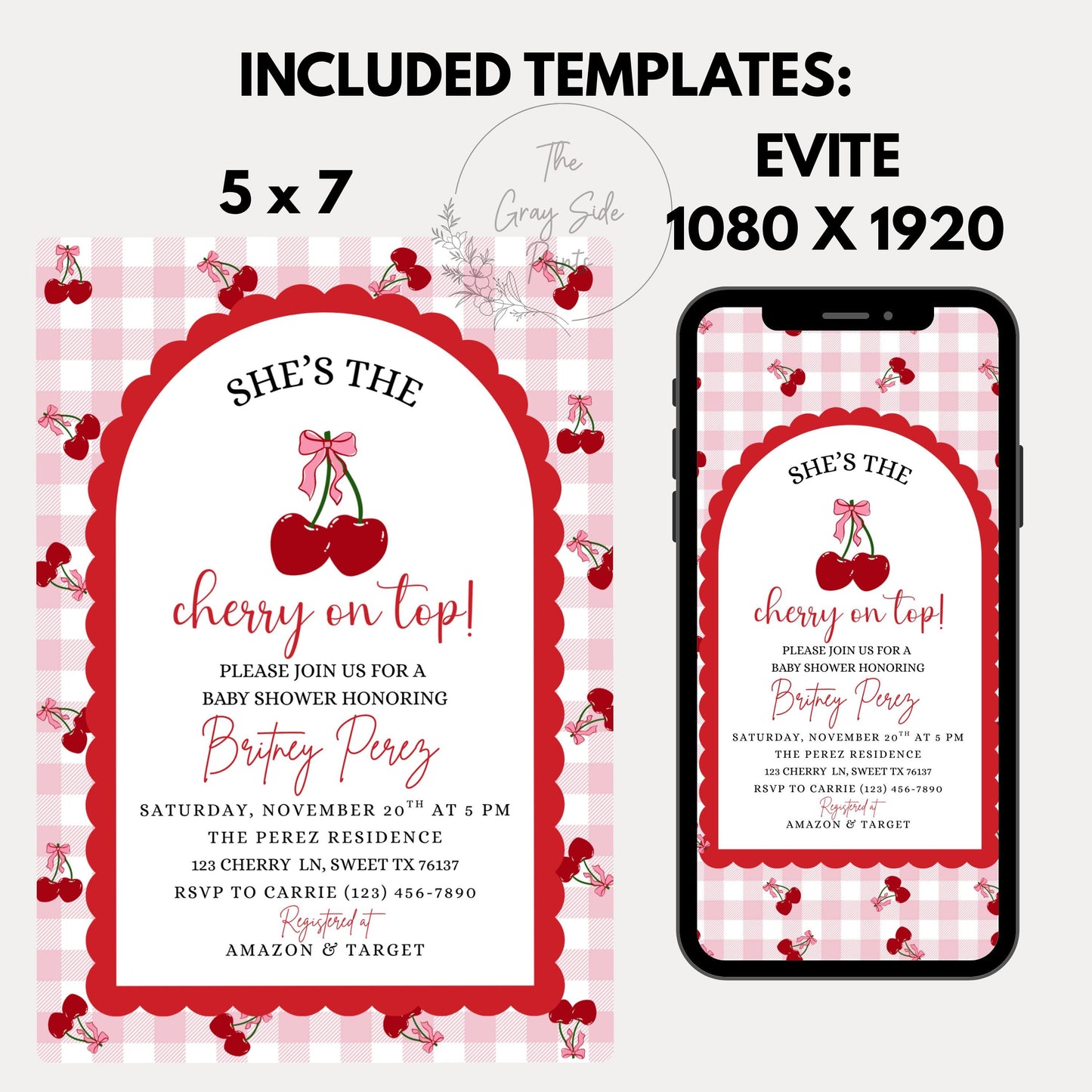 Cherry Baby Shower Invitation Template, Editable Cherry on Top Baby Shower Invitation, Printable Pink Baby Shower Invites Girl Baby Shower