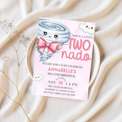 Twonado Birthday Invite She's A Little Twonado Invite Two Year Old Girl Birthday Two Nado Birthday Party 2nd Birthday Invite Girls Birthday