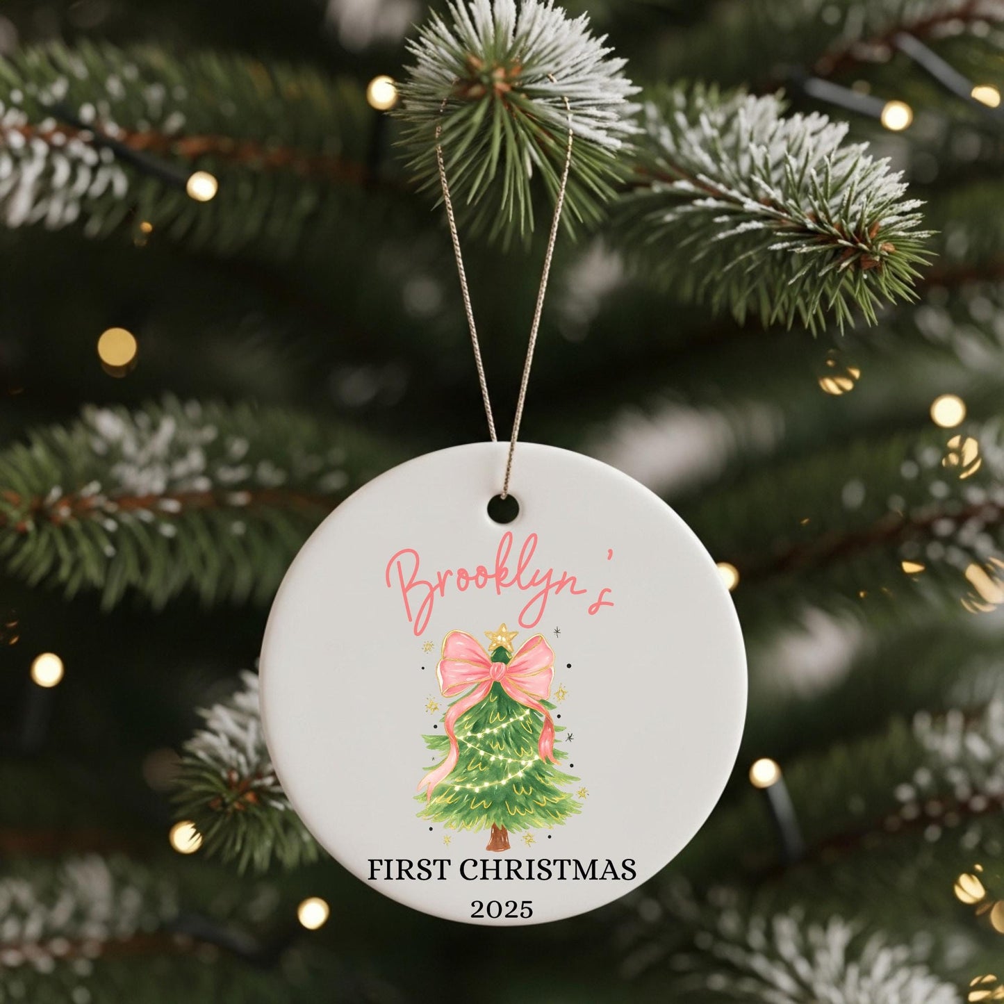 Baby First Christmas Ornament 2025 Personalized First Christmas Ornament Baby Girl Name Baby Shower Gift Baby Family Keepsake Pink Bow