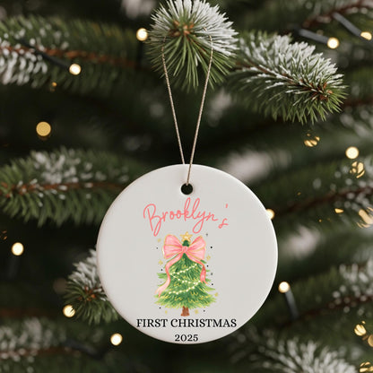 Baby First Christmas Ornament 2025 Personalized First Christmas Ornament Baby Girl Name Baby Shower Gift Baby Family Keepsake Pink Bow