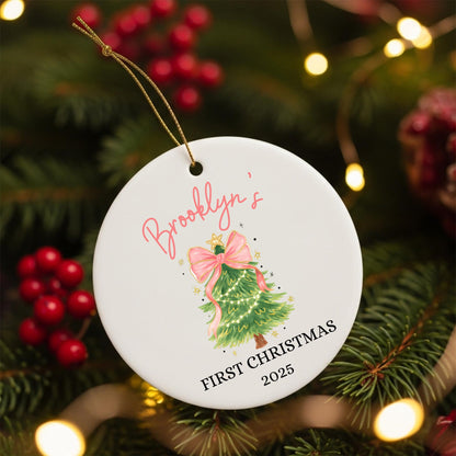 Baby First Christmas Ornament 2025 Personalized First Christmas Ornament Baby Girl Name Baby Shower Gift Baby Family Keepsake Pink Bow