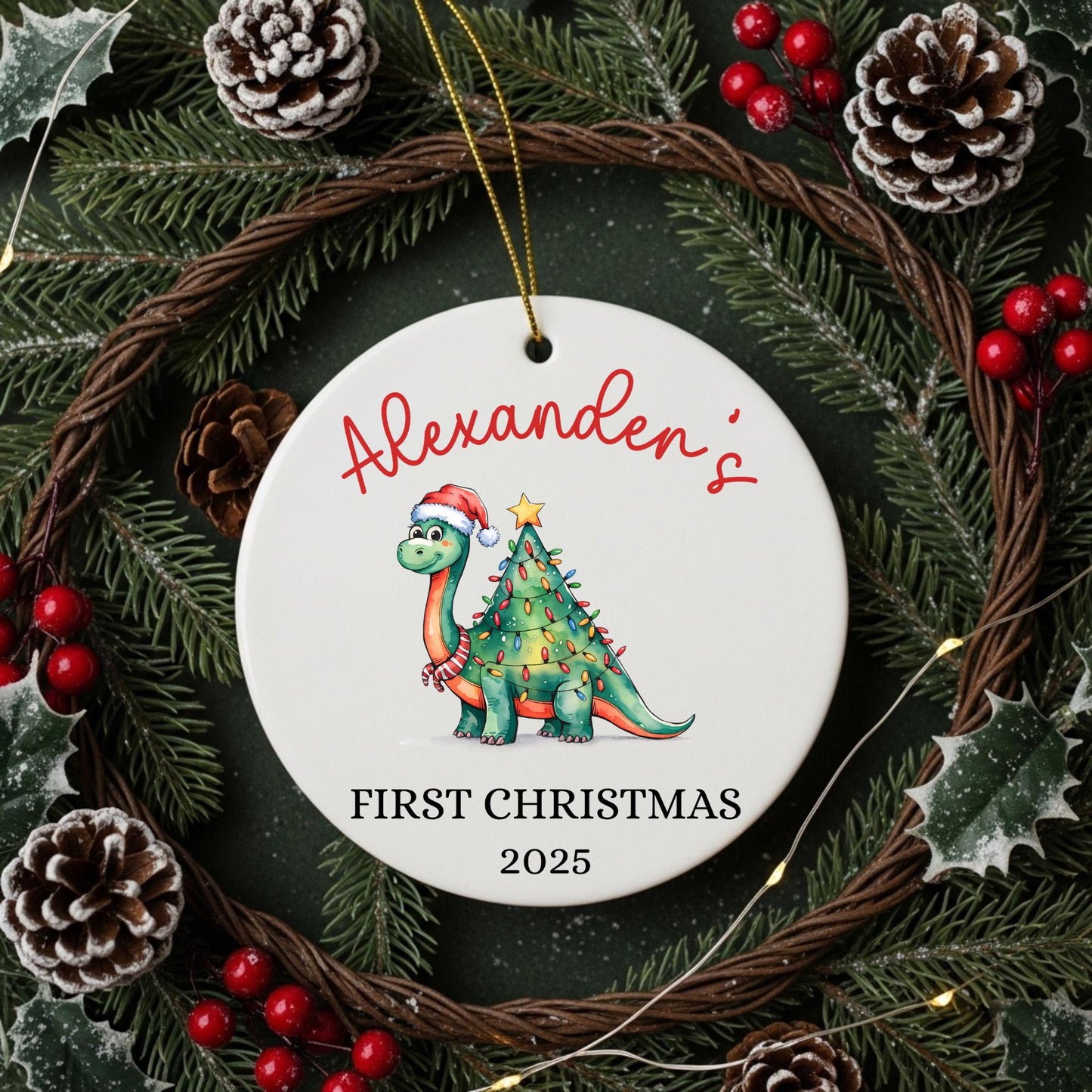 Baby First Christmas Ornament 2025, Personalized First Christmas Ornament Baby Boy Name, Baby Shower Gift, Baby Keepsake, Dinosaur Ornament