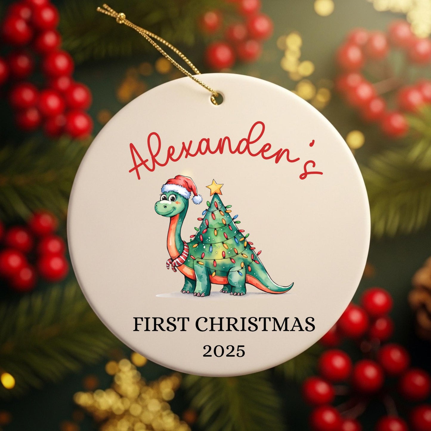 Baby First Christmas Ornament 2025, Personalized First Christmas Ornament Baby Boy Name, Baby Shower Gift, Baby Keepsake, Dinosaur Ornament